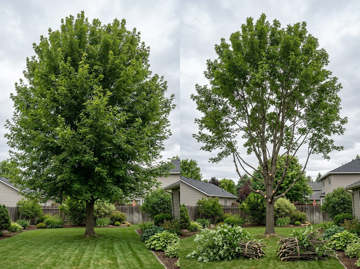 Freshly trimmed mature tree in a Spokane WA front yard showing clean crown shape and cleared branches