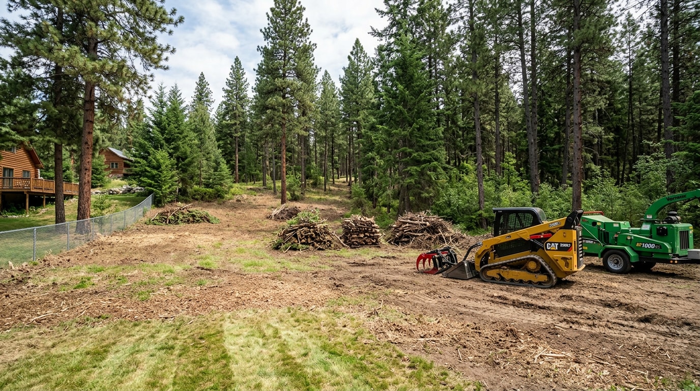 Cleared backyard after a professional brush removal service in Post Falls, ID