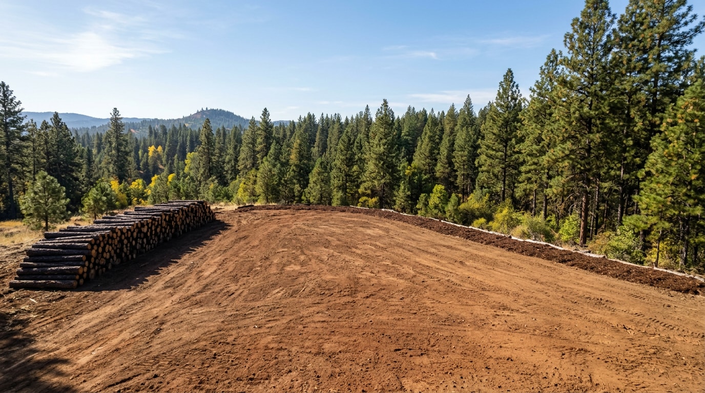 Freshly cleared and mulched residential lot in Spokane, WA ready for construction