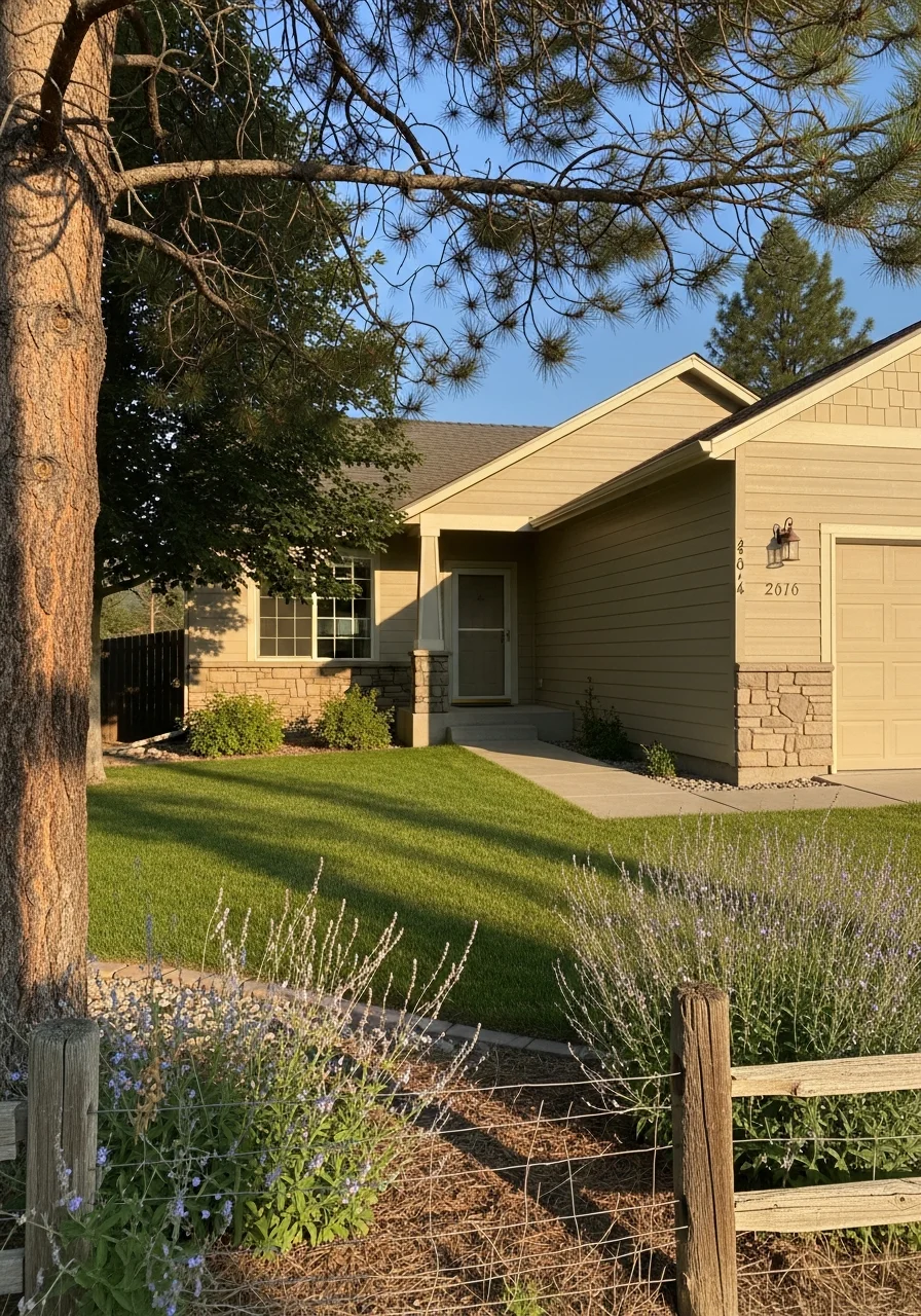 Close-up of a well-maintained Postfalls home with clear sightlines and accessible entry.